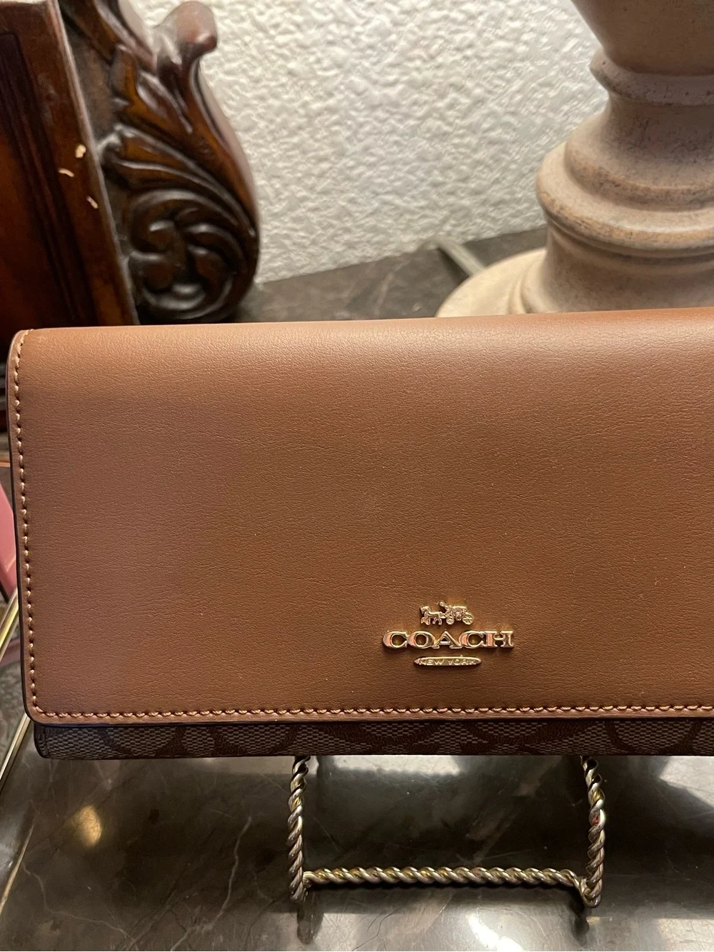 Coach Tan Leather Wallet with Gold Logo